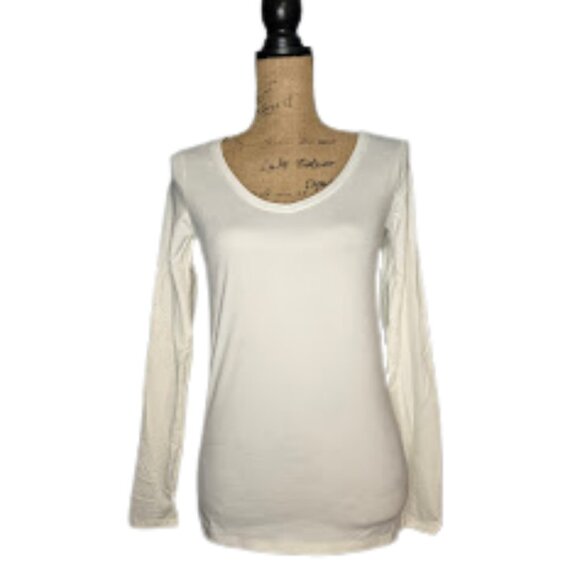 NWT Poof Poof Apparel Ivory Long Sleeve Scoop Neck Tunic Top Minimal Basic Small - Picture 2 of 5
